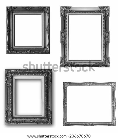 Golden picture frame isolated on white background.