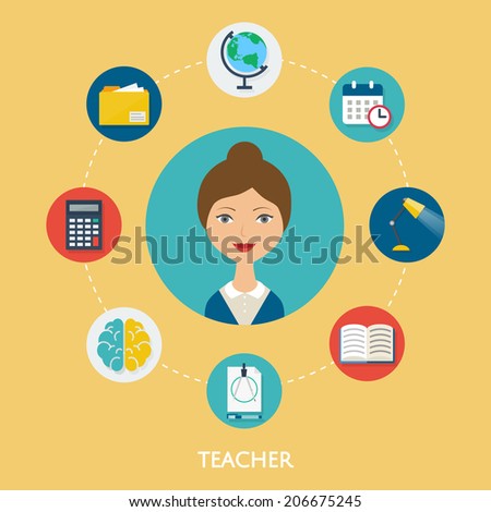Teacher, character illustration, icons. Vector flat style 