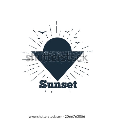 Hand drawn sunset badge. vector illustration