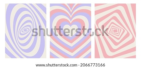 Set with geometric backgrounds. Vector illustration of abstract backgrounds with geometric shapes and hearts. Nostalgia for the year 2000, Y2k style. Design template. Hypnotic pattern. Royalty-Free Stock Photo #2066773166