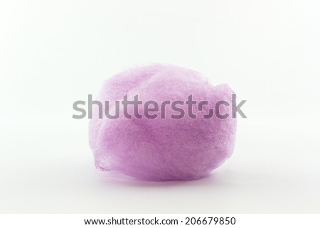 Purple spun sugar on white background, Cotton Candy. 