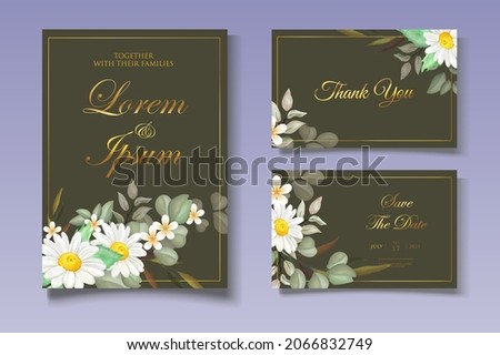 Floral wedding invitation template set with elegant leaves