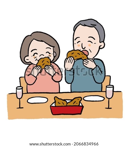 clip art of elderly couple eating fried chicken.