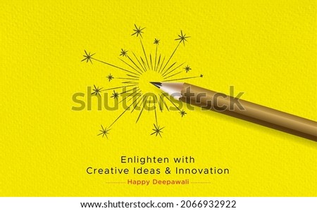 Diwali festival creative poster with drawing pencil eco friendly green modern innovative concept for advertising and marketing agency Royalty-Free Stock Photo #2066932922