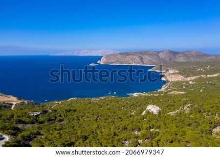 Panoramic view of the sea and the mountains from Rhodes Island, Greece
