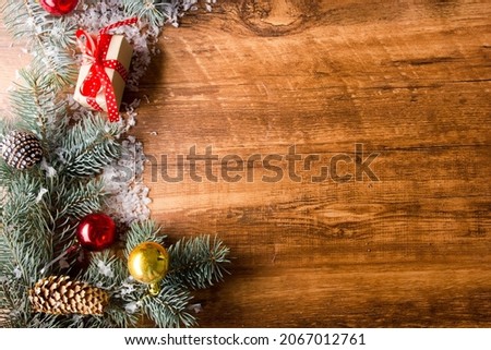 Christmas decoration background. Christmas tree and holidays ornament