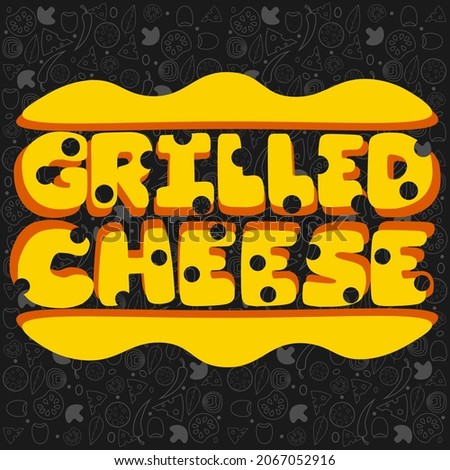 lettering logo of cheese for grilling on a background of a pattern of vegetables