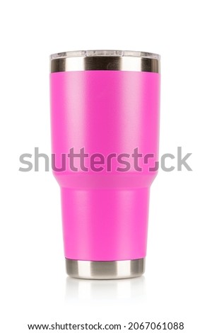 Water bottle . Pink tumbler thermos stainless steel isolated on white background.