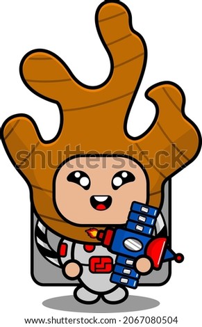 vector cartoon character cute ginger spice mascot costume astronaut holding satellite