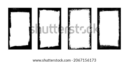 Grunge frames for stories and social network media 9 16. Template with brush stroke. Rectangular border with grunge overlay. Set of vector illustrations isolated on white background. Royalty-Free Stock Photo #2067156173