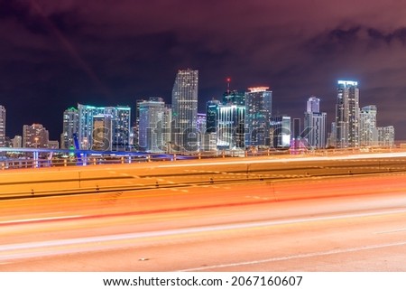 Miami buildings at night. Beautiful city skyline.