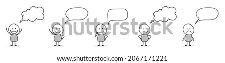 Concept of empty speech balloons with funny stickman. Vector