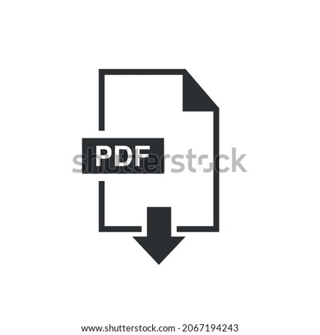 PDF document file format. Download and save icon. Web doc pictogram. Vector illustration on white background.