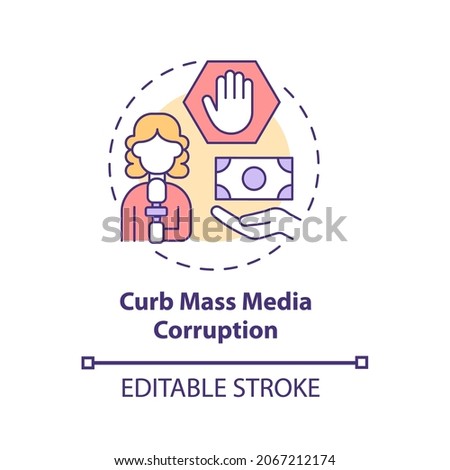 Curb mass media corruption concept icon. Fake news abstract idea thin line illustration. Bribery and lying propaganda on TV. Corrupted newspaper. Vector isolated outline color drawing. Editable stroke