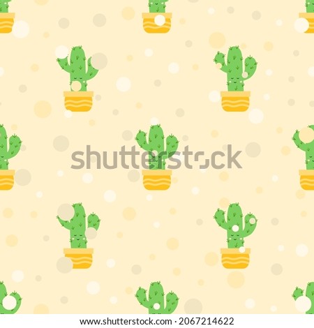 Cute cactus flat style seamless pattern. Vector illustration background for design, Cloth, gift paper, packaging, fabric.