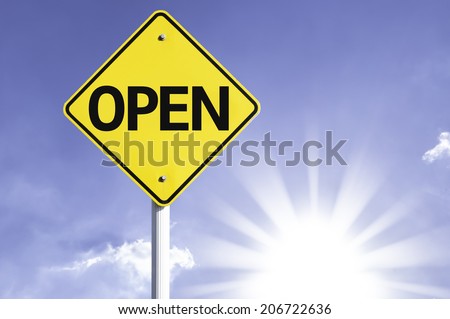 Open road sign with sun background