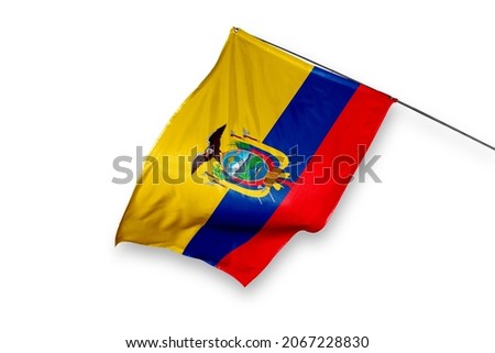 Ecuador flag isolated on white background. close up waving flag of Ecuador. flag symbols of Ecuadorian.