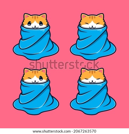cute cat in the blanket cartoon vector icon illustration