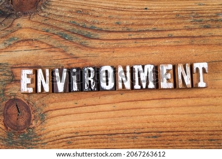 Environment. Text from wooden letters on a wooden texture background