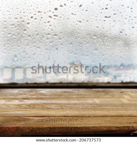 home window sill and wet glass 