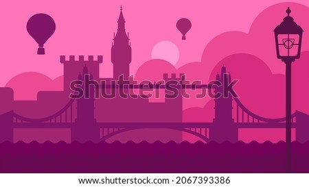 London landscape with castle and river vector Royalty-Free Stock Photo #2067393386