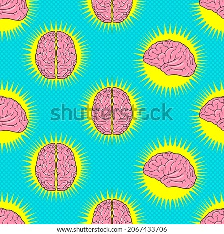 Seamless pattern with Human brain. Pop Art vintage vector illustration