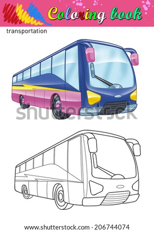 Coloring of tour bus. Coloring book for kids. Travel bus color and outline illustration.