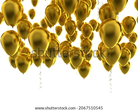 Group of gold balloons isolated on white background. 