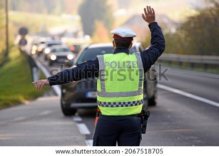 Exit controls from the corona high incidence risk area Gmunden by the armed forces and police, Austria, Europe Royalty-Free Stock Photo #2067518705