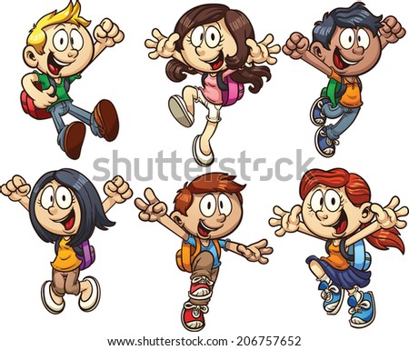 Cartoon school kids. Vector clip art illustration with simple gradients. Each on a separate layer.
