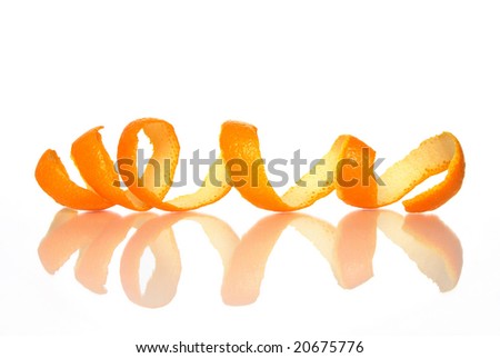 Spiral orange peel reflecting on white background. Royalty-Free Stock Photo #20675776