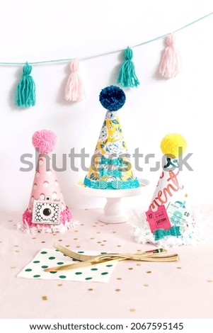 A closeup shot of birthday party decorations in a corner