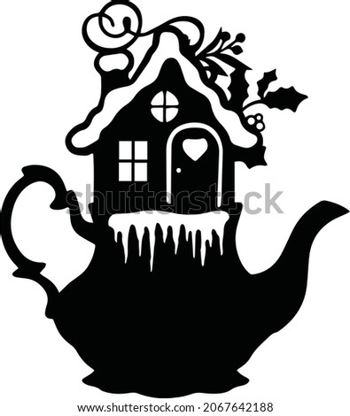 Christmas House Vector, Clip Art, Black and White