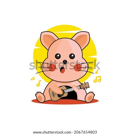 Cute cartoon cat playing guitar design vector