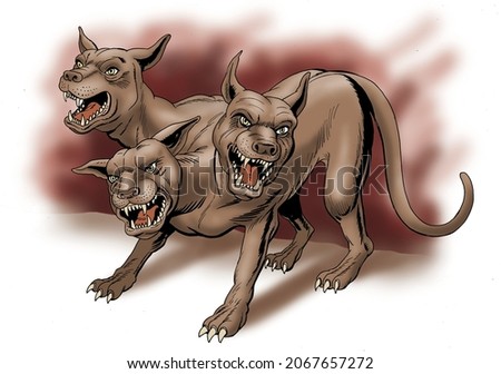 Cerberus, the three-headed dog guarding the entrance to the underworld over which the god Hades reigned.