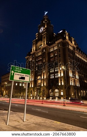 Royal Liver Building at night, Liverpool, England