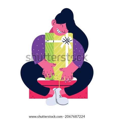 happy woman with gift box icon