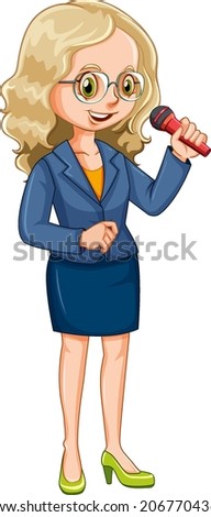 Female speaker with microphone on white background illustration