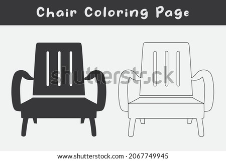 Black chair silhouettes vector line. Chair, table, bench, Seating icons set Vector illustration, Chair Coloring Page.
