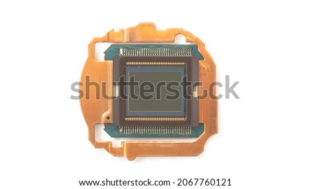 Digital camera sensor or CMOS(Complementary Metal Oxide Semiconductor) isolated on white background.