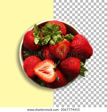 Red strawberry in a bowl isolated on transparent background.