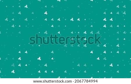 Seamless background pattern of evenly spaced white spinner symbols of different sizes and opacity. Vector illustration on teal background with stars