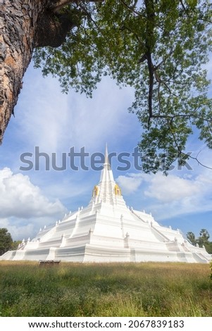Beautiful white temple with clear sky background, Wat Phu Khao Thong in Ayutthaya Province, Thailand