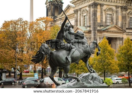 Statue of the goddess of battle in front of the museum on Museum Island, Berlin, Germany Royalty-Free Stock Photo #2067841916