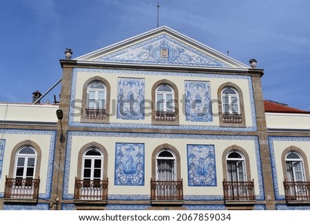 Typical facade of Portuguese houses, decorated with traditional ceramic tiles called "azulejos"