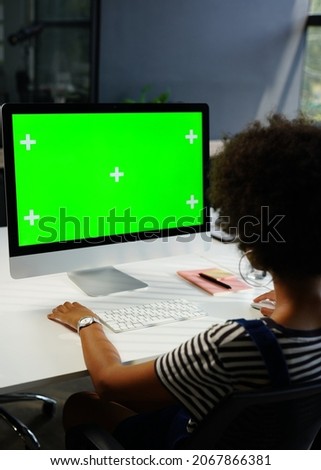 Woman Working Internet on Pc Computer On Desk. Girl Hands Typing on Green Screen. Close Up Female Freelancer Searches For Information on The Internet