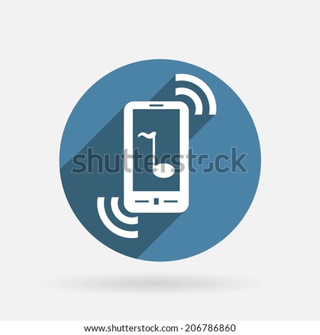 smartphone with the symbol telephone handset. Circle blue icon with shadow