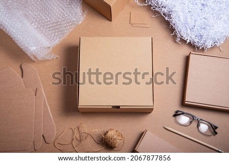 Brown cardboard box on warehouse working place