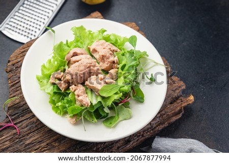 salad Cod liver mix lettuce leaves fish seafood omega-3 fresh meal snack on the table copy space food background 