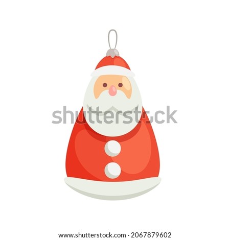 Santa Claus Christmas Tree Decoration, Xmas Bauble or Glass Toy Isolated on White Background. Single Festive Object, Santa Character. Cartoon Vector Illustration, Icon, Clip Art